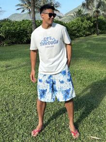 DAZY Conjunto de camiseta de verano con estampado de letras multicolor, camiseta de hombre y conjunto de playa para vacaciones - Multicolor - Ver 7