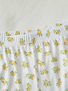 2 piezas Pantalones de pijama románticos minimalistas con flores rústicas de talla grande