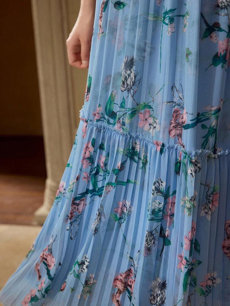 FLORAL PRINT PLEATED SKIRT