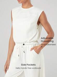 GLOWMODE Cloudknit Adjustable Pocket Peekaboo Jumpsuit Light Support Low Impact Daily Casual Summer - White - View 4