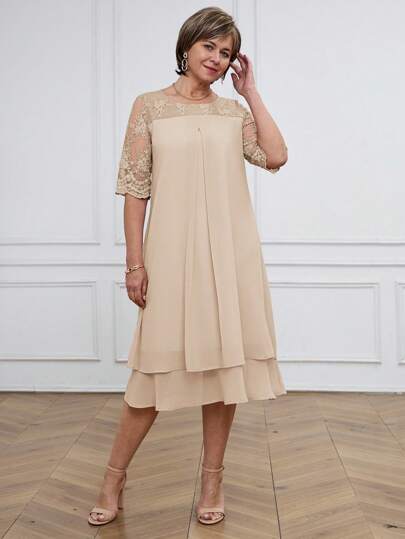 Miaspire Vestido de mujer elegante con volantes y parches de encaje