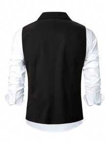 Manfinity Bizformal 男士休闲/商务单排扣西装背心 - 黑色 - 查看 2