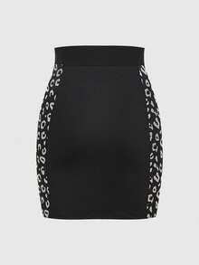 تنورة قصيرة وضيقة مطبوع عليها نمط نمر للنساء - الأسود - مشاهدة 2