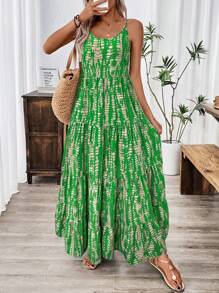 Breezaya Holiday Casual Random Printed Strappy Dress Maxi Women Outfit