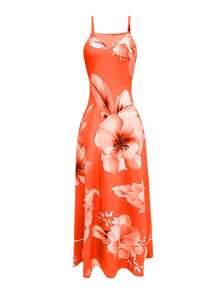 Breezaya Vestido maxi para mujer con diseño de camiseta de tirantes sexy con estampado de flores tropicales
