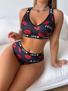 SHEIN Ensemble de lingerie pour femme : Soutien-gorge à bretelles et culotte