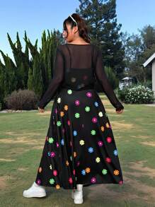 SHEIN EZwear Mesh Cardigan And Floral Print Camisole Maxi Dress 2-Piece Set - Multicolor - View 2