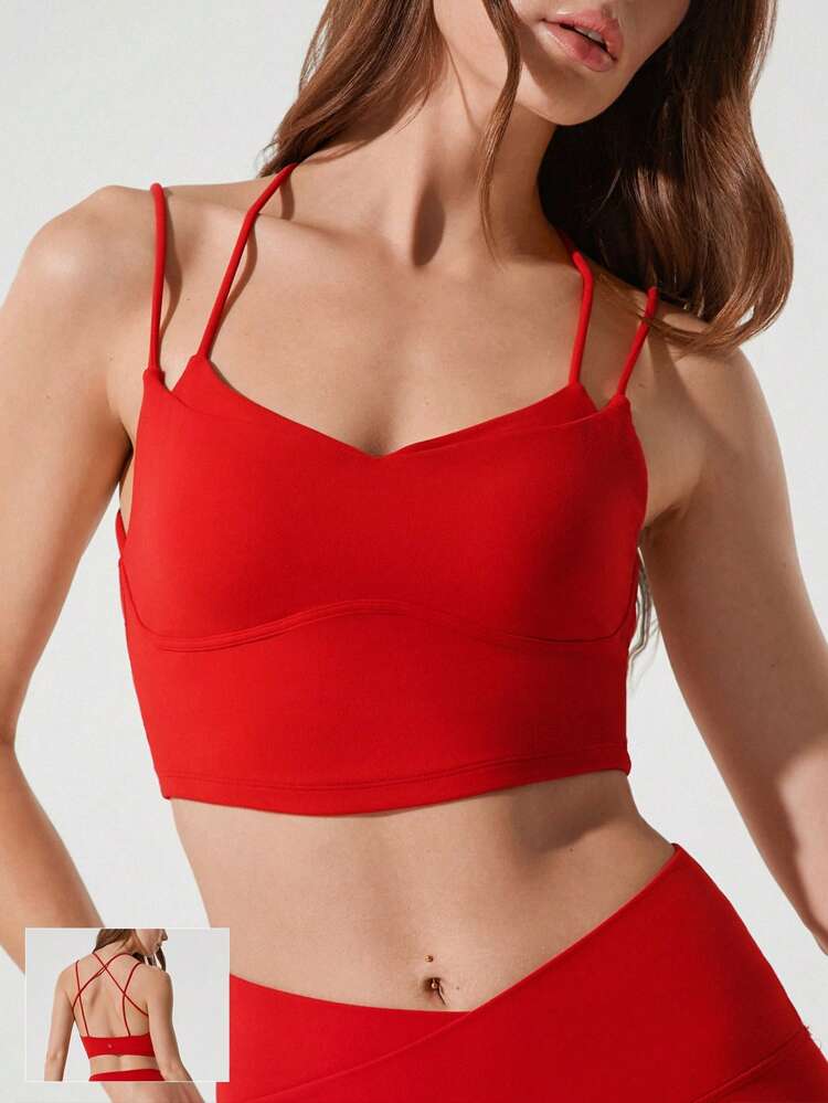 FeatherFit™ Soutien-gorge à encolure en cœur dos croisé avec fines bretelles ultra fines, à bonnets amovibles sans couture pour un impact léger, pour le yoga et la vie quotidienne