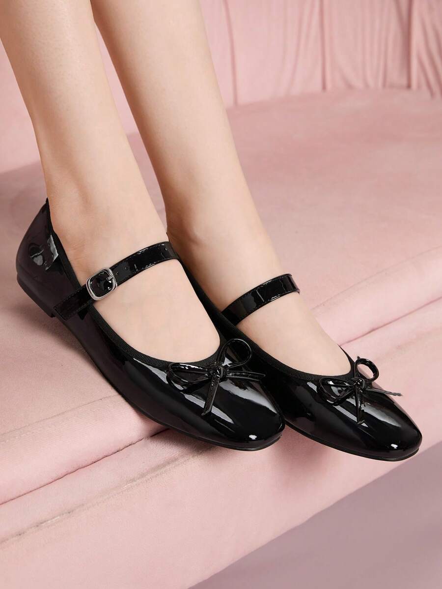 CUCCOO DOLLMOD Round Toe Comfortable Pink Bow Decor Fashion Elegant Women Flat Shoes - Black - View 1