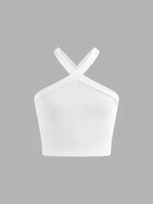 SHEIN Girlism Ensemble de 2 pièces pour filles pré-adolescentes : débardeur en tricot unicolore + jupe évasée imprimée en tissu, décontracté pour les vacances