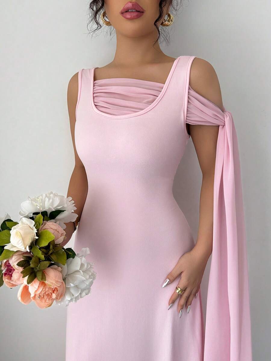 Modelyn 女士优雅网眼拼布连衣裙,夏季 - 粉色 - 查看 1