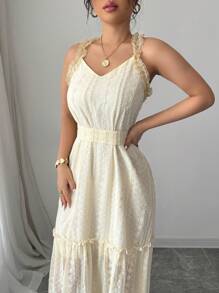 Chiquease Vestido de vacaciones elegante con tirantes de mujer con textura de jacquard