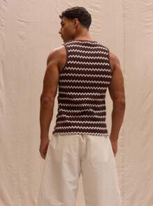 Musero Crew Neck Fitted Patterned Crochet Lightweight Knit Vest Spring Summer Streetstyle Holiday Vacation - Multicolor - View 3