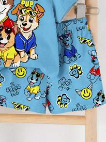 SHEIN 2pcs/Set Baby Boy Casual Cartoon Pattern Round Neck Short Sleeve T-Shirt And Shorts Set, Suitable For Summer - Multicolor - View 5