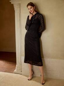 MOTF PREMIUM LACE FAUX PEARL DRESS - Black - View 3