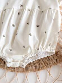 Loomiva 女婴柔软针织碎花荷叶领泡泡袖连体衣 - 杏色 - 查看 4