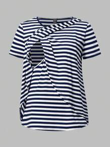 Modmama 2pcs/Set Maternity Casual Loose Nursing Short Sleeve T-Shirt Summer - Blue - View 13