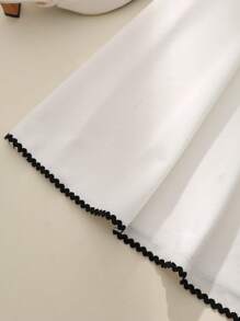 SHEIN Clasi Elegant White Midi Dress For Women: Sleeveless Square Neck Knitted Flared Dress With Pearl Buttons And Contrast Trim Detail - Black and White - View 5