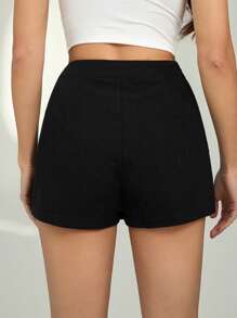 SHEIN Tall 女士夏季休闲纯色侧开叉迷你裙短裤 - 黑色 - 查看 2