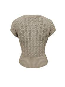 SHEIN New Vintage Front Button Openwork Knitted Sweater - Khaki - View 2