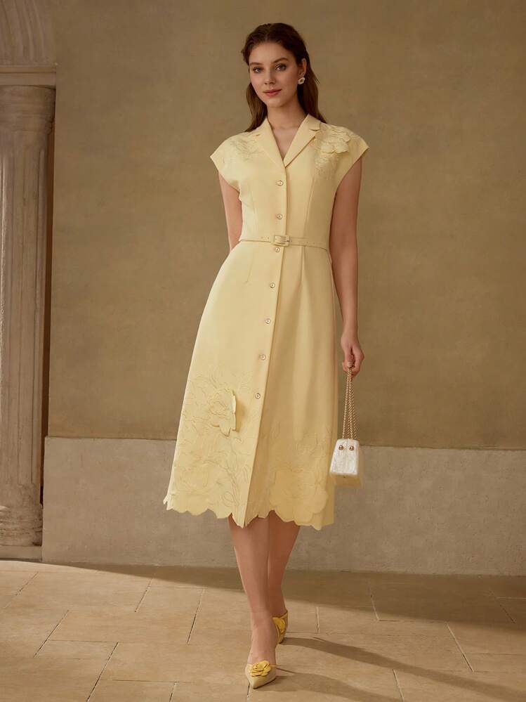 MOTF PREMIUM FLORAL EMBROIDERY BUTTON UP DRESS | SHEIN