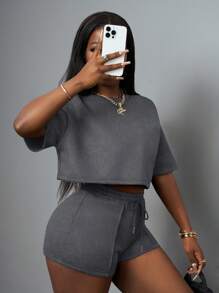 Slaydiva Women Two Pieces Outfits For Daily Wear Y2k - Grey - View 4