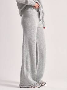 MUSERA Wide Leg Drawstring Baggy Knit Trousers Active Work Out Cosy Cute Casual Chic - Grey - View 3