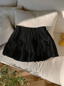 Comfortcana Women's Casual Bowknot Decor Bubble Hem Skirt, Summer