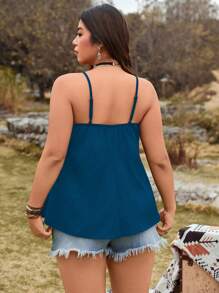 LanaWest Women Plus Size Black Color Tie-Up Casual Resort Slip Camisole - Teal Blue - View 2