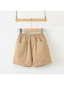 Loomiva Young Boy Letter Print Elastic Waist Dual Pockets Casual Shorts