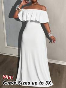 Slaydiva 2025 New Plus Size Women Versatile Casual Minimalist Design Backless Ruffle Trim Fitted Dress - White - View 3