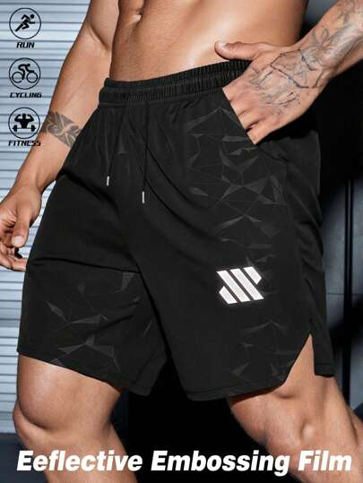 Manfinity Sport Corelite 男士几何印花抽绳腰运动短裤