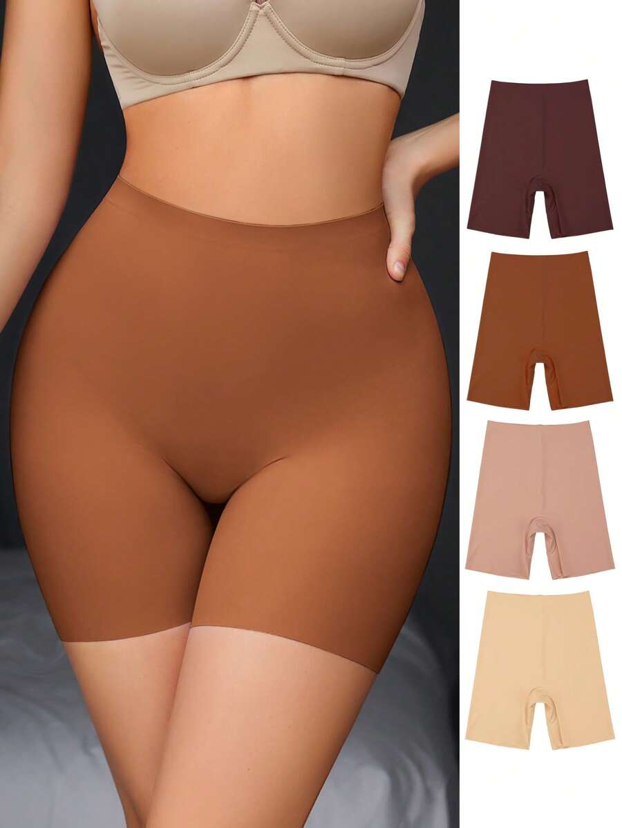 4pcs Set Women Solid Color Seamless High Waist Casual Briefs - Multicolor - View 1