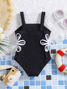 Travachic KIDS Baby Girl Cute Black Hollow Flower Pattern One-Piece Swimsuit, Summer