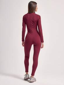 Musera Sport Reißverschluss hoch geschlossener Damen anliegender Jumpsuit, Aktivkleidung
