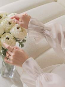 DAZY Valentine's Day Solid Color Tie Shoulder Women's Blouse,Ruffle,Off Shoulder Top,Fall Women Clothes Long Sleeve Top