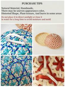 1 pieza Cesta tejida a mano de ratán para frutas/pan talla grande vendida para la celebración del Eid Al-Adha y el Ramadán, con tapa, bandeja de almacenamiento de alimentos transpirable, estilo bohemio para la sala de estar, oficina, comedor, picnic al aire libre, diseño bohemio de lujo y ligero.