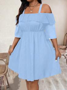 SHEIN LUNE 夏季大码休闲纯色露肩吊带裙