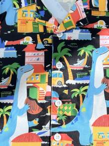 Boys' Hawaiian Floral Shirt And Shorts Set, Beach Resort Summer Outfit For Kids