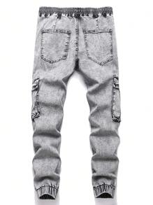 Manfinity LEGND Men's Solid Color Skinny Pocket Casual Fashion Denim Slim Waisted Long Pants