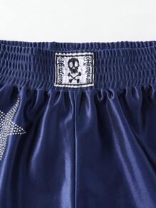 ROMWE MEN Quần short thể thao Sparkling Diamond Decor dành cho nam, quần đùi Boxer, quần short bóng rổ - Màu xanh lam - Xem 3