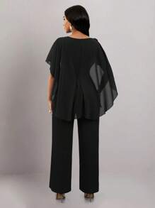 SHEIN Unity Women's Crew Neck Casual Comfort Patchwork Jumpsuit - Black - View 2