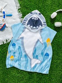 SHEIN Baby Boy Casual Holiday Cute Shark Design Beach Bathing Towel, Suitable For Beach, Seashore, Hot Spring