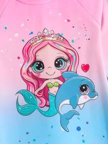 SHEIN Girls' Mermaid Print Long Sleeve One-Piece Swimsuit - Multicolor - View 8