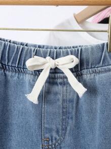 SHEIN Tween Girl Spring And Summer Boho Drawstring Waist Wide Leg Denim Jeans , Summer Fall Clothes - Light Wash - View 8
