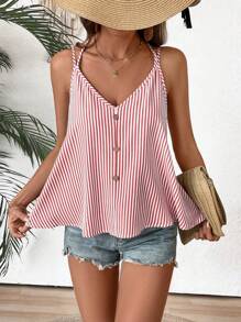 SHEIN LUNE Women's Strappy Buttoned Decorated Tank Top - Pink - View 6