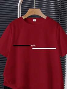 SHEIN 2 件套青少年男孩休闲简约圆领短袖 T 恤和短裤套装，适合夏季