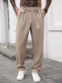 Manfinity Homme Men's Mocha Woven Fabric Long Pants With Zipper Detail, Fall