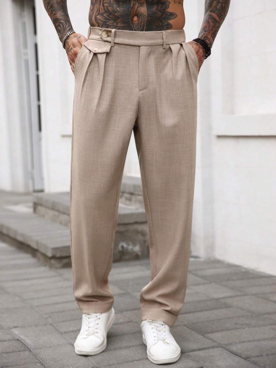 Manfinity Homme Men's Mocha Woven Fabric Long Pants With Zipper Detail, Fall