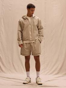 Musero Boxy Fit Hooded Technical Jacket With Pockets Co Ord Top Only Spring Summer Streetstyle Holiday Vacation - Light Grey - View 5